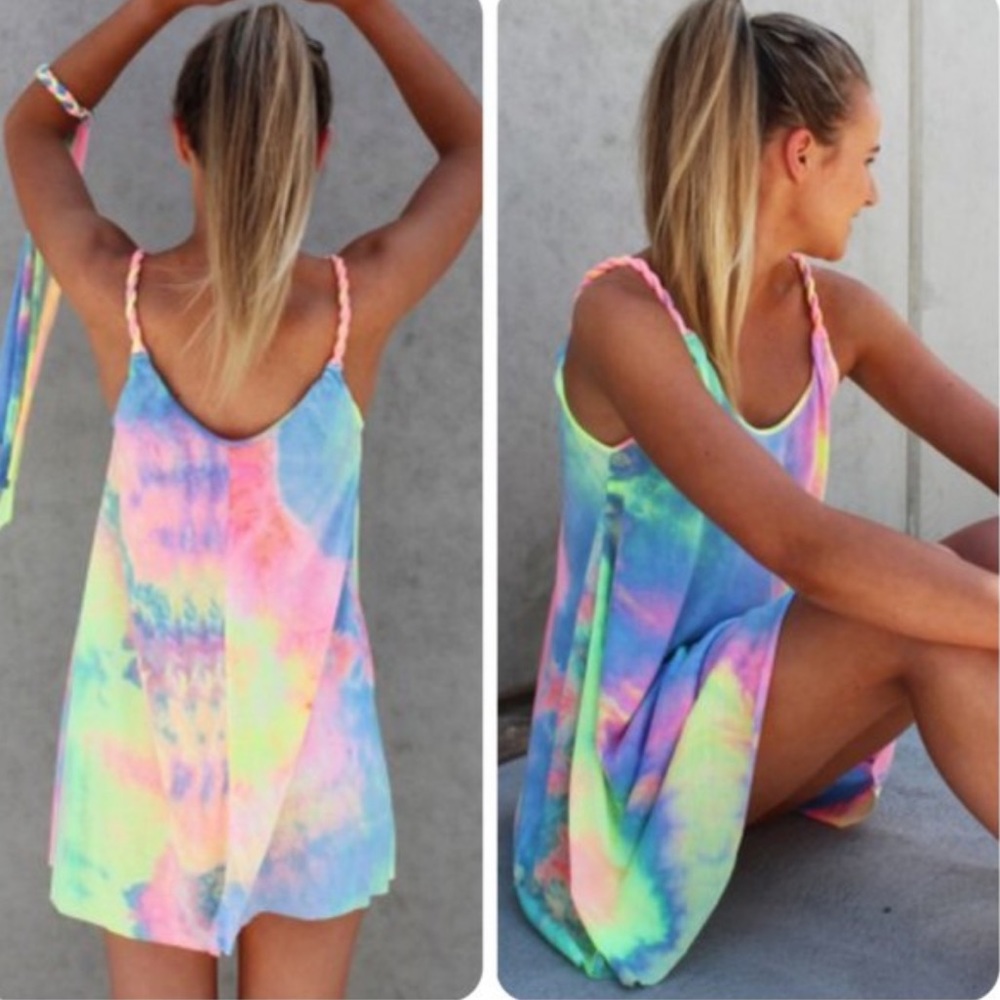 Dolls Kill pink&purple tie dye dress & rope straps